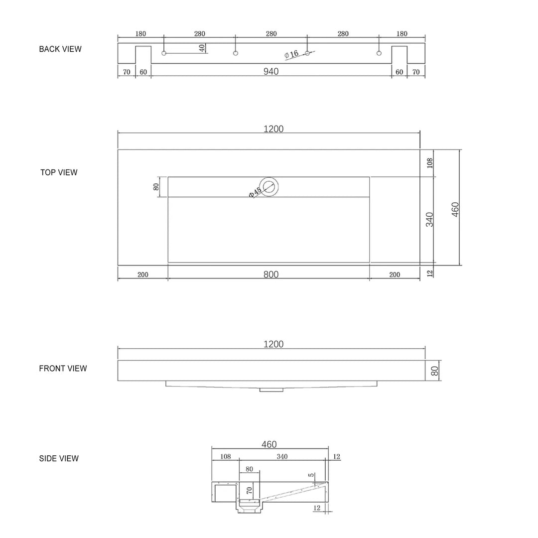 Moonlight Solid Surface Top 1200mm