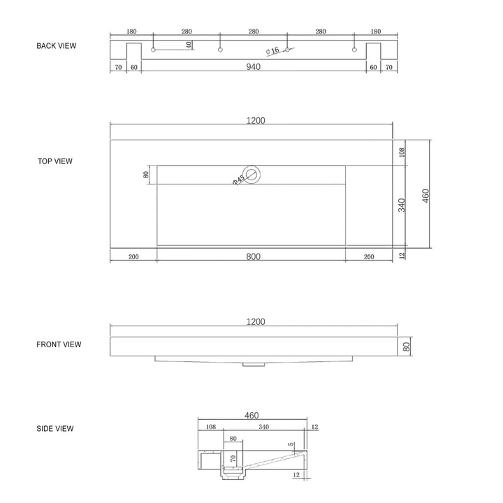 Moonlight Solid Surface Top 1200mm