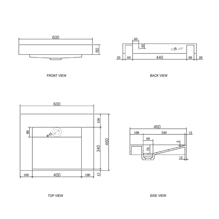 Moonlight Solid Surface Top 600mm