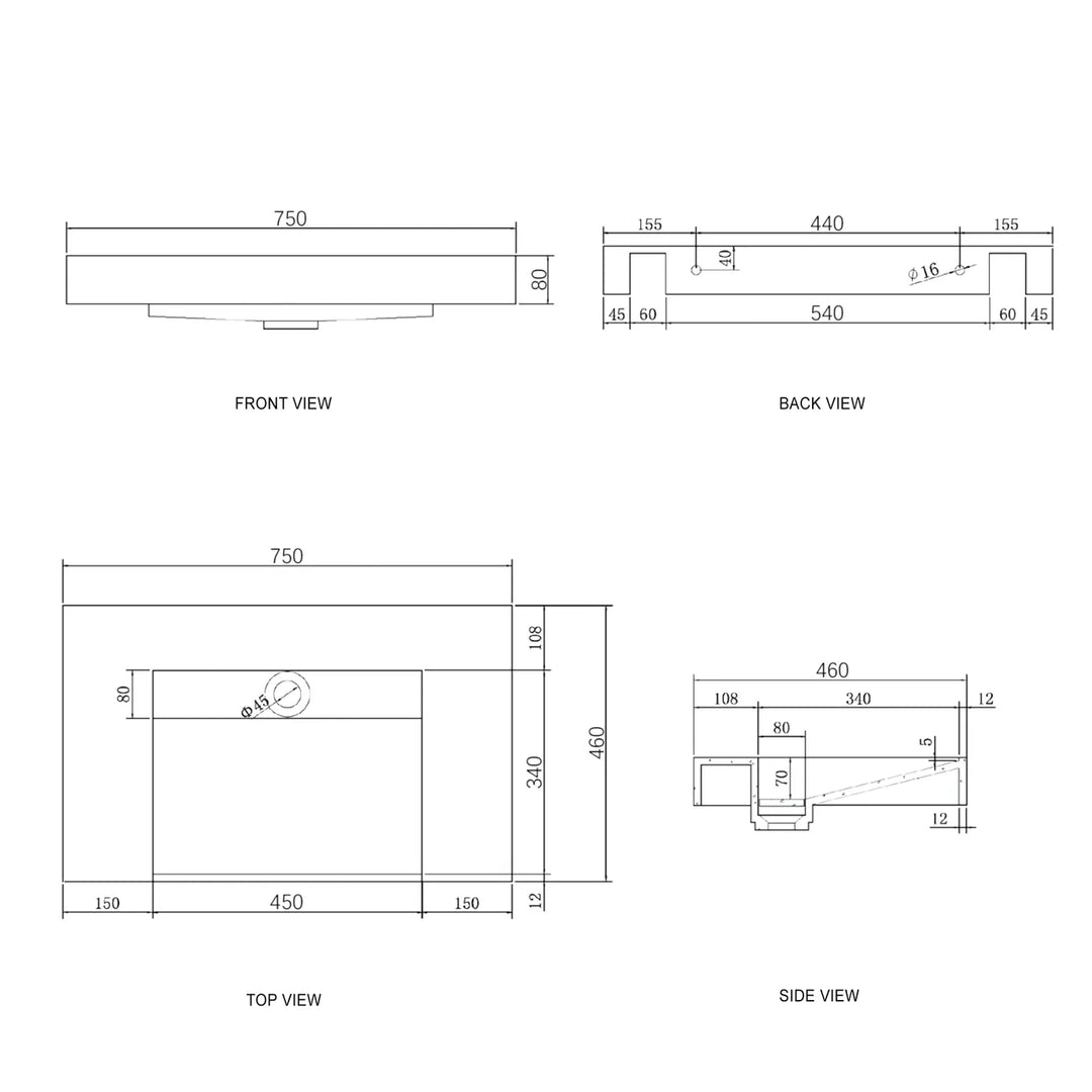 Moonlight Solid Surface Top 750mm