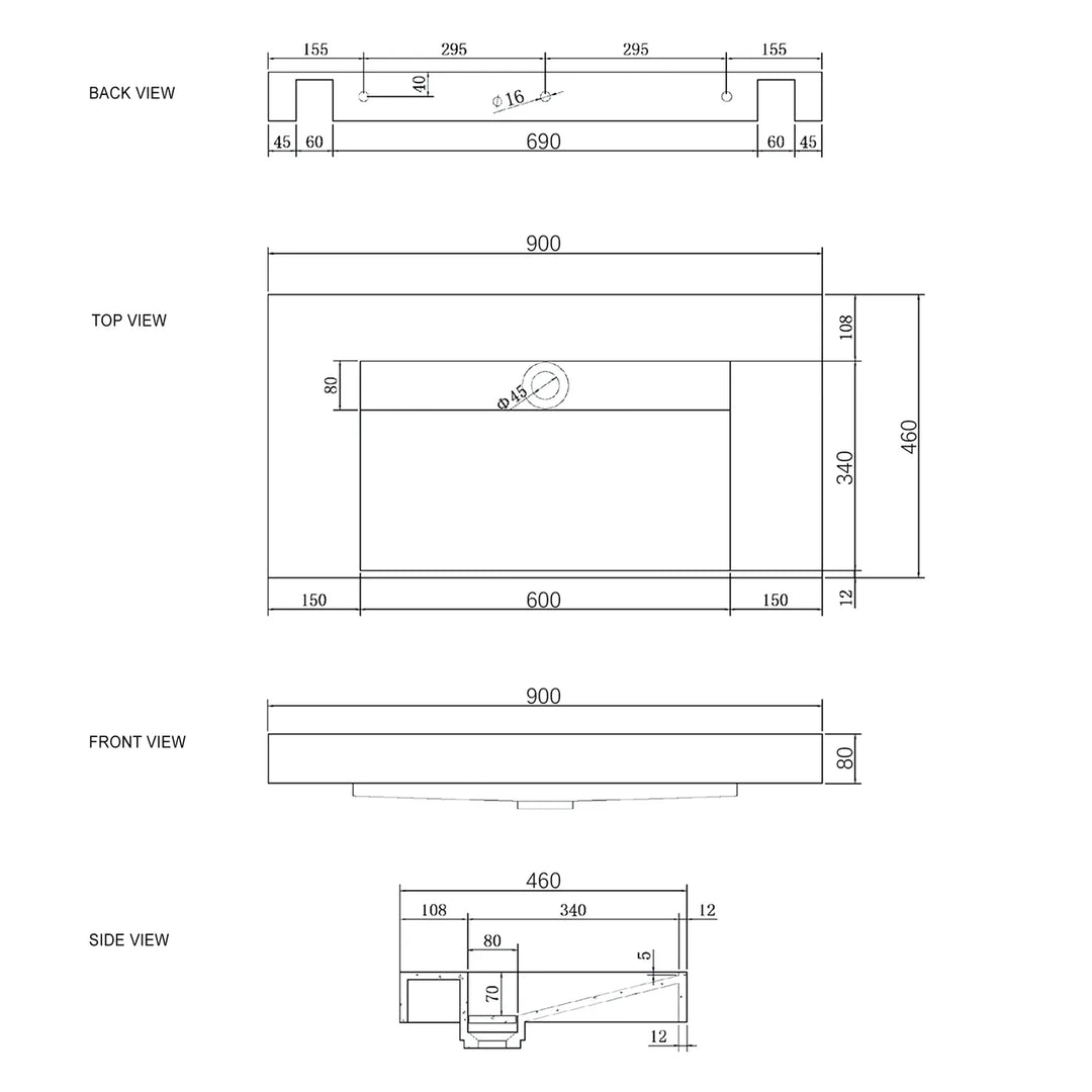 Moonlight Solid Surface Top 900mm