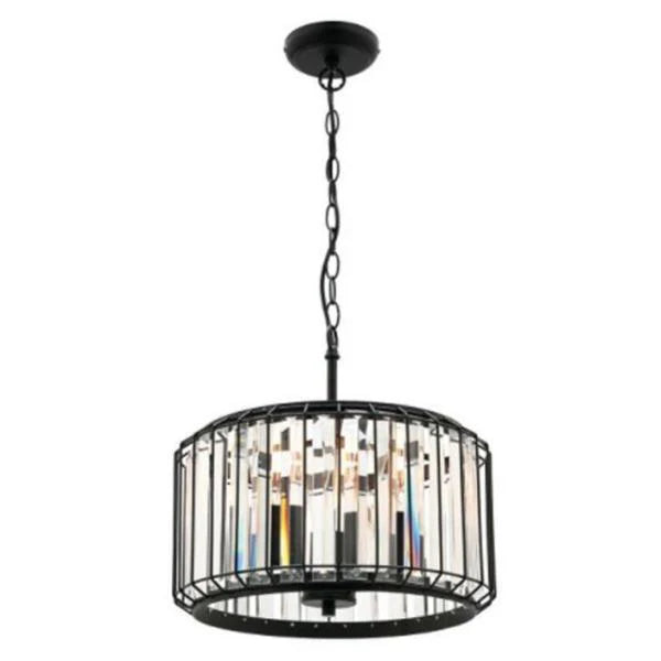 Olympia Pendant Light 3 Light in Matt Black with Clear Crystal