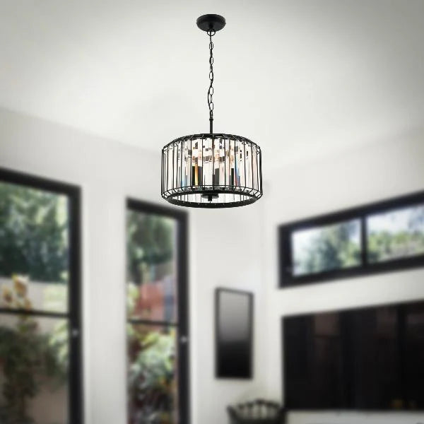 Olympia Pendant Light 3 Light in Matt Black with Clear Crystal