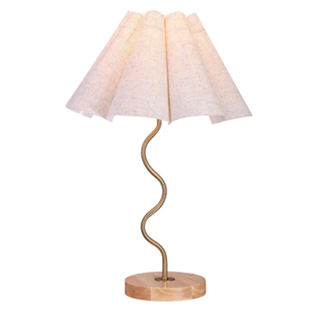 Paisley Artistic Flair, Metal and Wood Table Lamp - Gold & Natural Wood, Cream Shade, 540mm High, PL0247