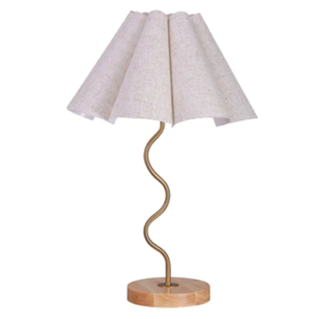 Paisley Artistic Flair, Metal and Wood Table Lamp - Gold & Natural Wood, Cream Shade, 540mm High, PL0247