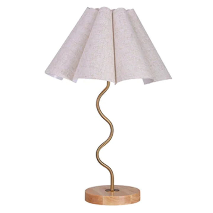 Paisley Artistic Flair, Metal and Wood Table Lamp - Gold & Natural Wood, Cream Shade, 540mm High, PL0247