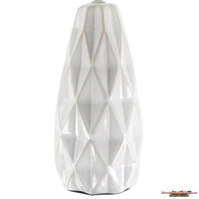 Paisley Sophisticated Geo Ceramic Table Lamp - White, Linen Shade, 550mm High, PL0200