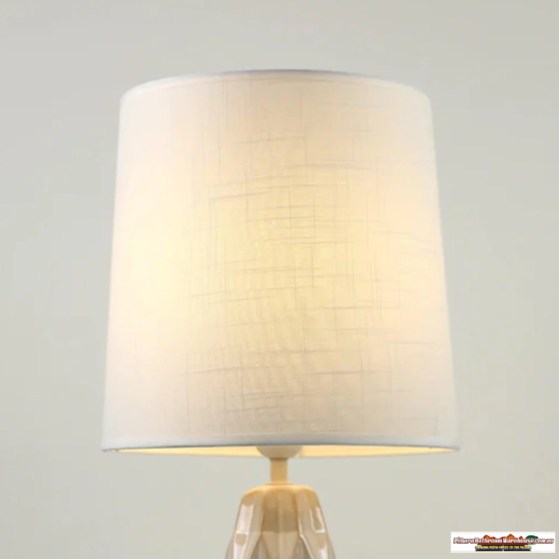 Paisley Sophisticated Geo Ceramic Table Lamp - White, Linen Shade, 550mm High, PL0200