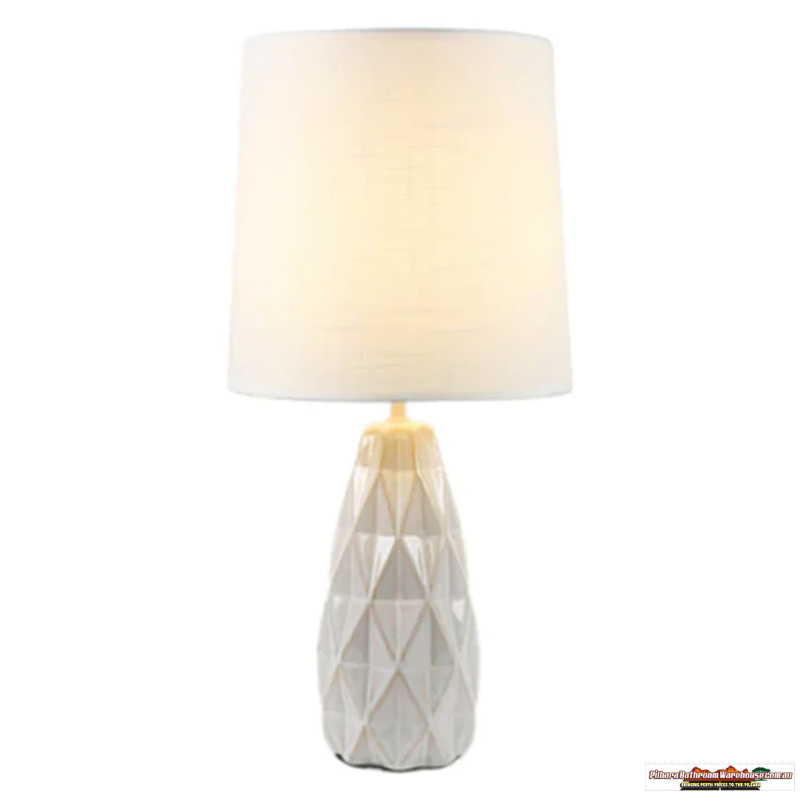 Paisley Sophisticated Geo Ceramic Table Lamp - White, Linen Shade, 550mm High, PL0200