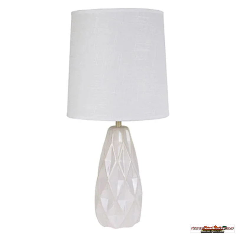 Paisley Sophisticated Geo Ceramic Table Lamp - White, Linen Shade, 550mm High, PL0200