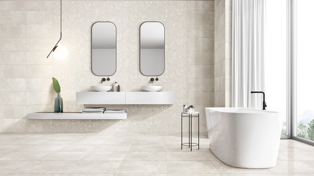 Paradigm Rectified Lappato White 300x600mm Porcelain Tile | Modern Semi-Polished Concrete-Look Tiles