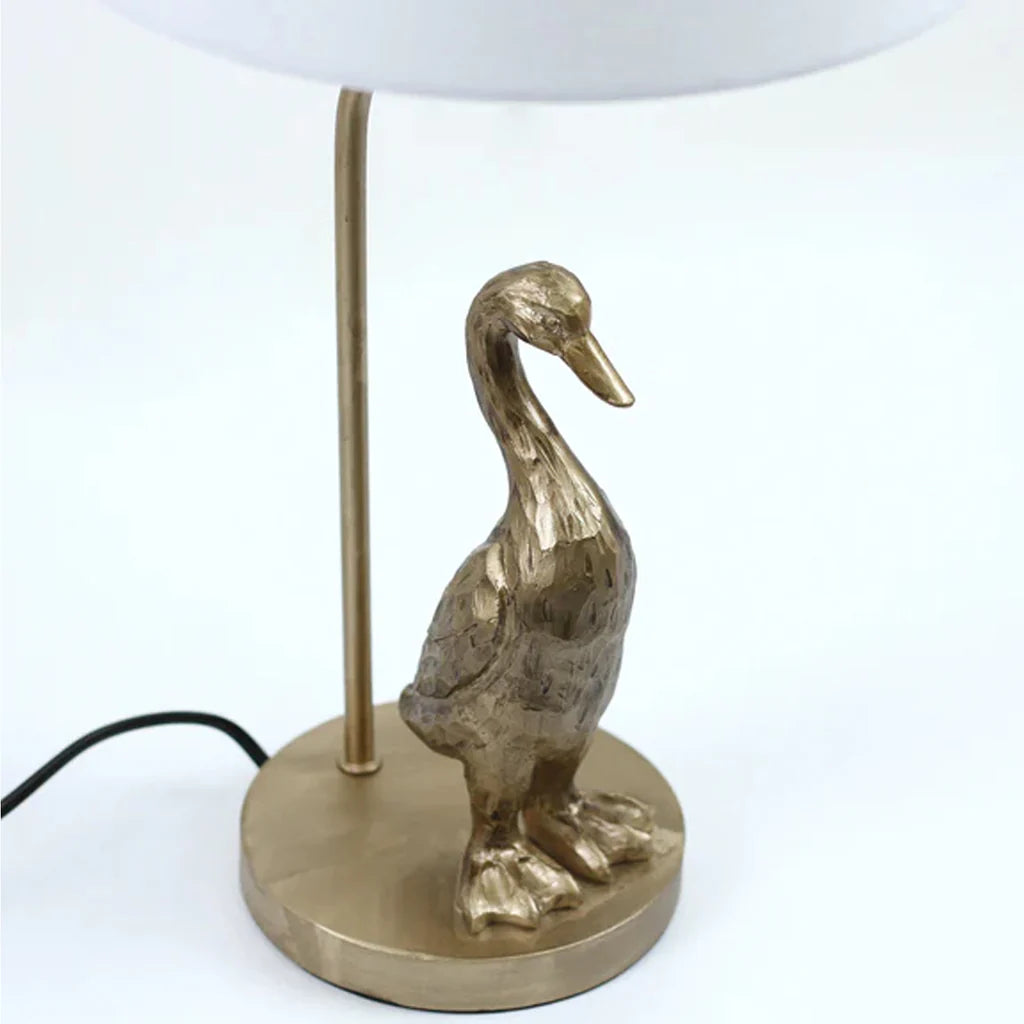 Peyton Quirky Duck, Iron and Resin Table Lamp - Pewter, Cream Fabric Shade, 470mm High, PL0275