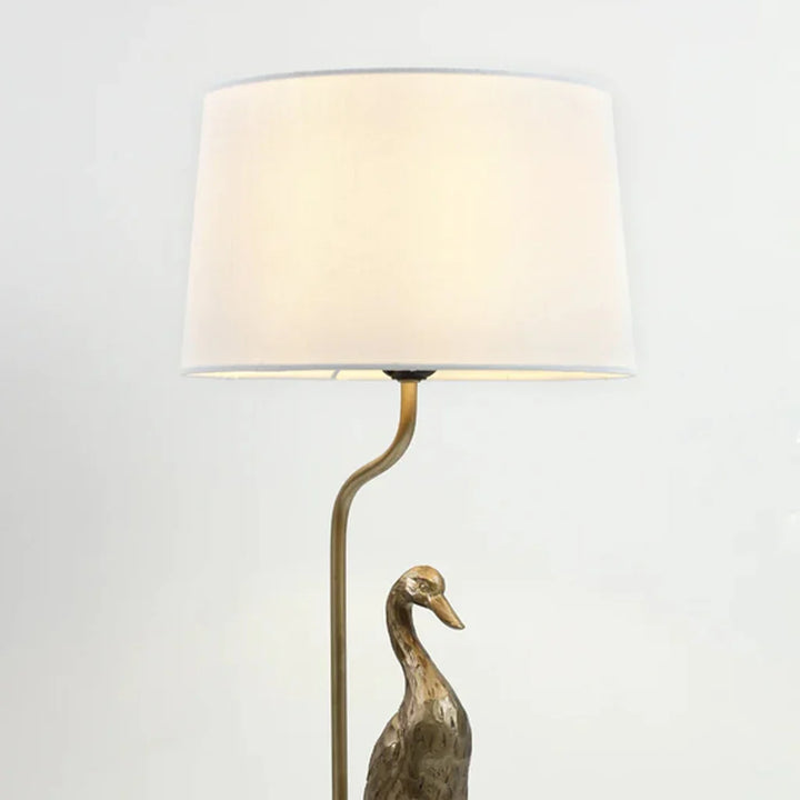 Peyton Quirky Duck, Iron and Resin Table Lamp - Pewter, Cream Fabric Shade, 470mm High, PL0275