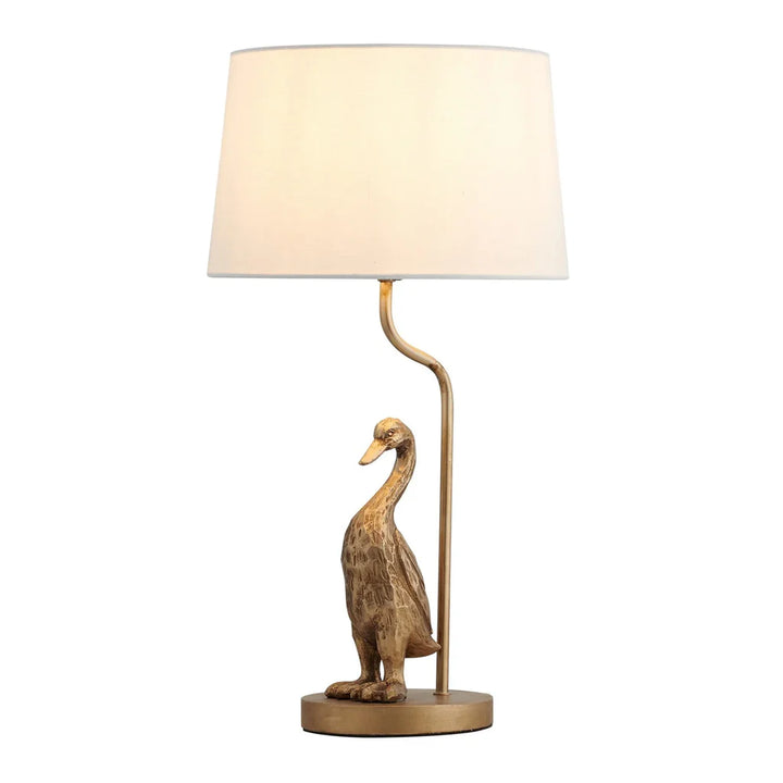 Peyton Quirky Duck, Iron and Resin Table Lamp - Pewter, Cream Fabric Shade, 470mm High, PL0275