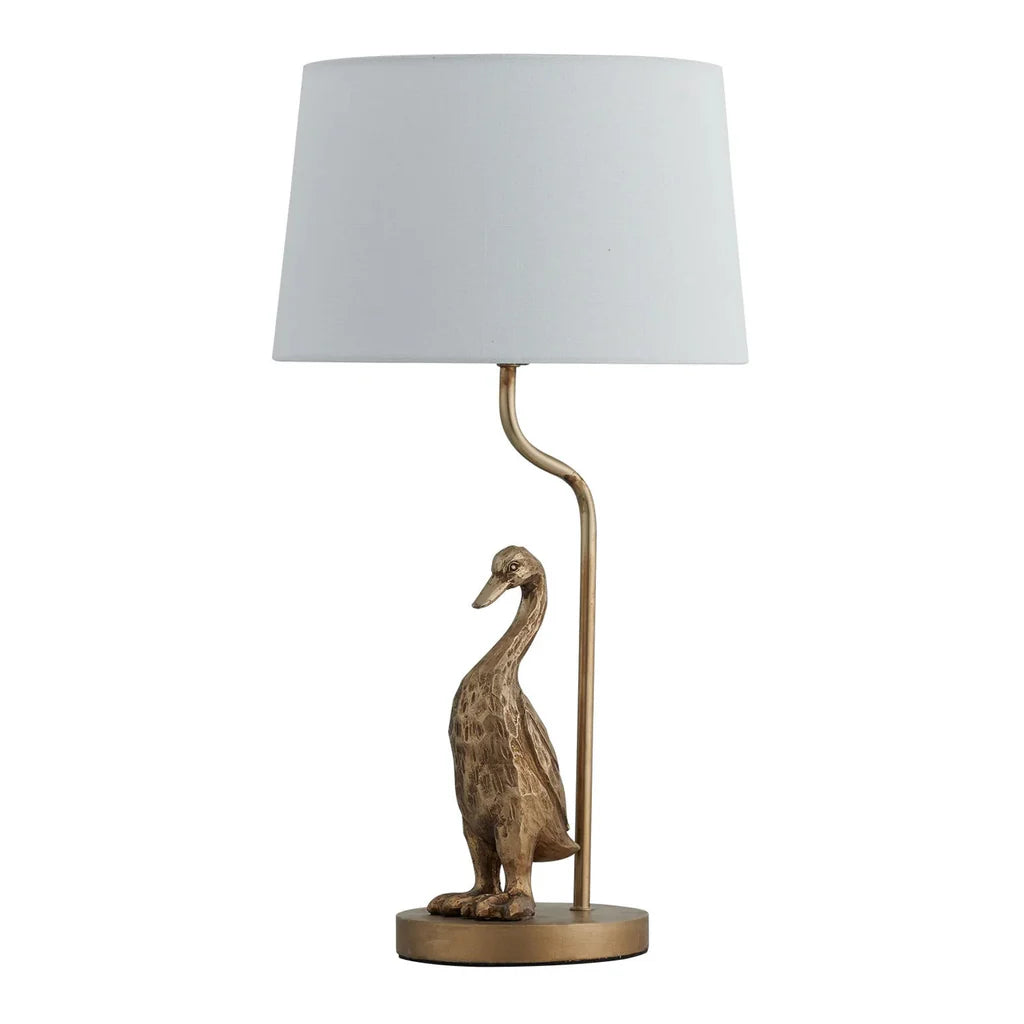 Peyton Quirky Duck, Iron and Resin Table Lamp - Pewter, Cream Fabric Shade, 470mm High, PL0275