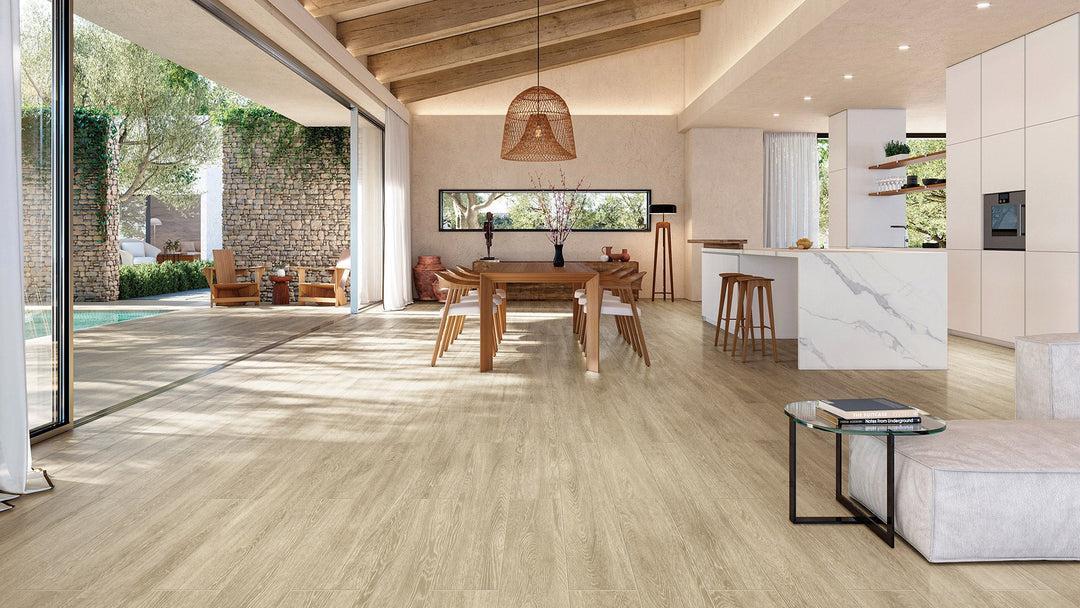 Pinewood Beige Smooth Grip 1200x200mm Porcelain Tile | Wood-Look Tiles for a Warm, Natural Ambiance