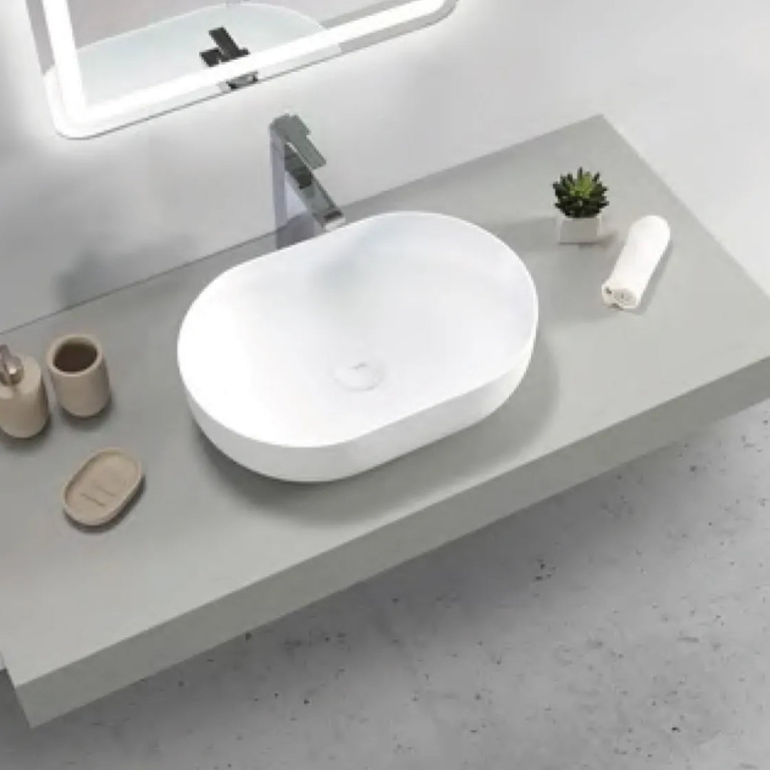 Portofino Solid Surface Basin – Matte White | Modern Above-Counter Basin