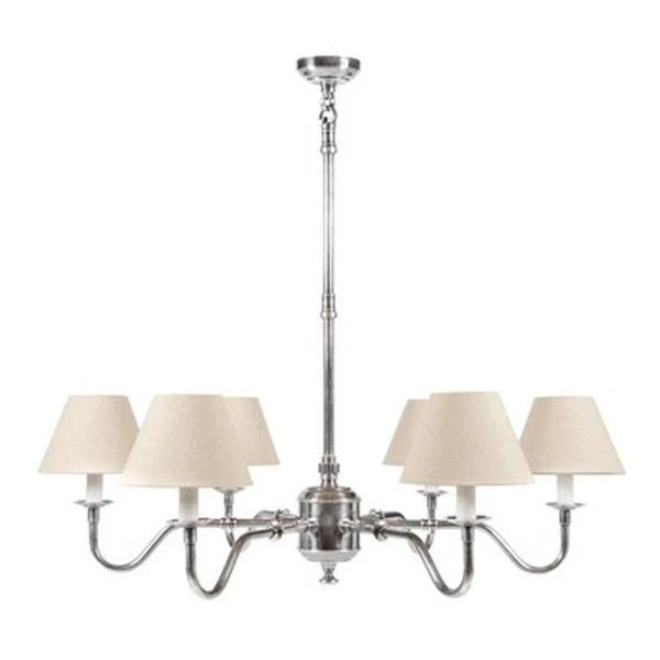 Prescot 6 Arm Chandelier in Antique Silver, Dark Bronze or Antique Brass