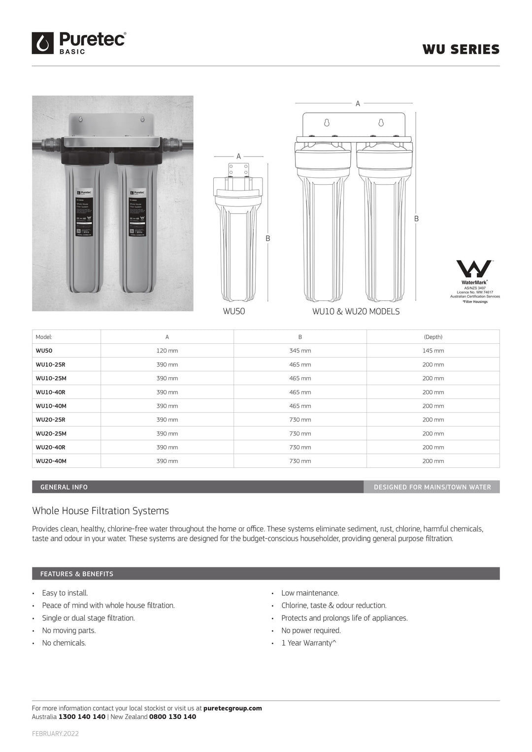 Whole House Filtration WU20-40M Water Filter