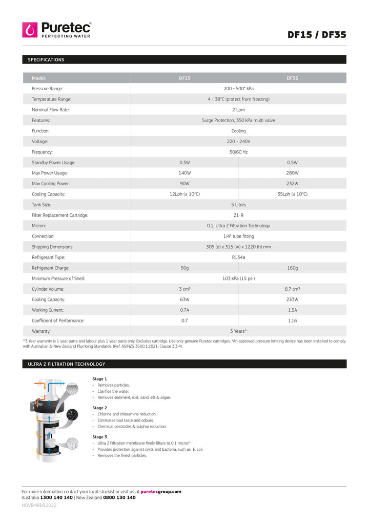 Puretec DF35 Freestanding Filtered Water Chiller System | Premium 35Lph Chilled Water Solution