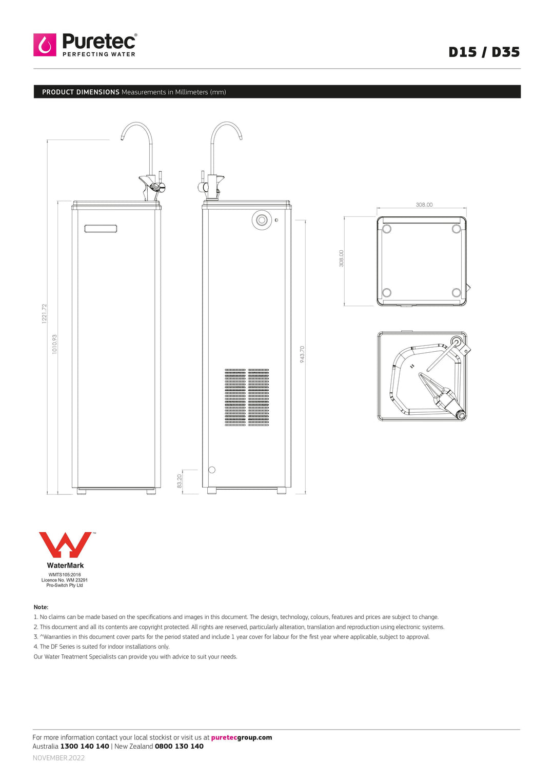 Puretec DF35 Freestanding Filtered Water Chiller System | Premium 35Lph Chilled Water Solution