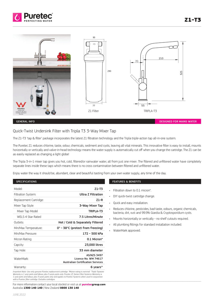 Z1 Tripla Series-T3 Mixer Tap & Filter' Package