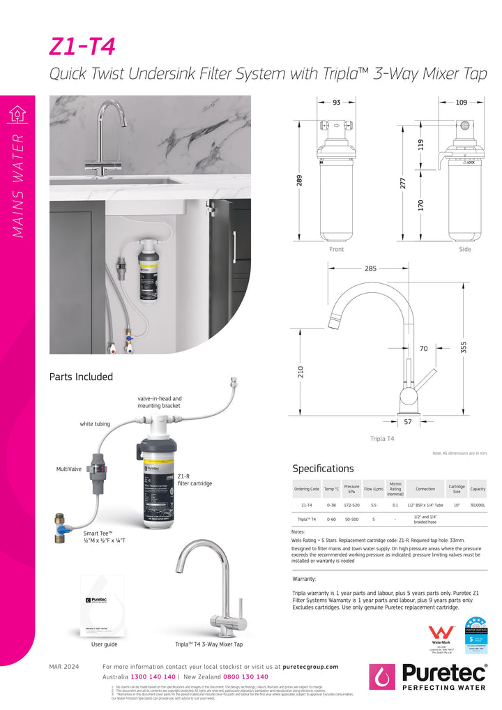 Z1 Tripla Series-T4 Mixer Tap & Filter Package