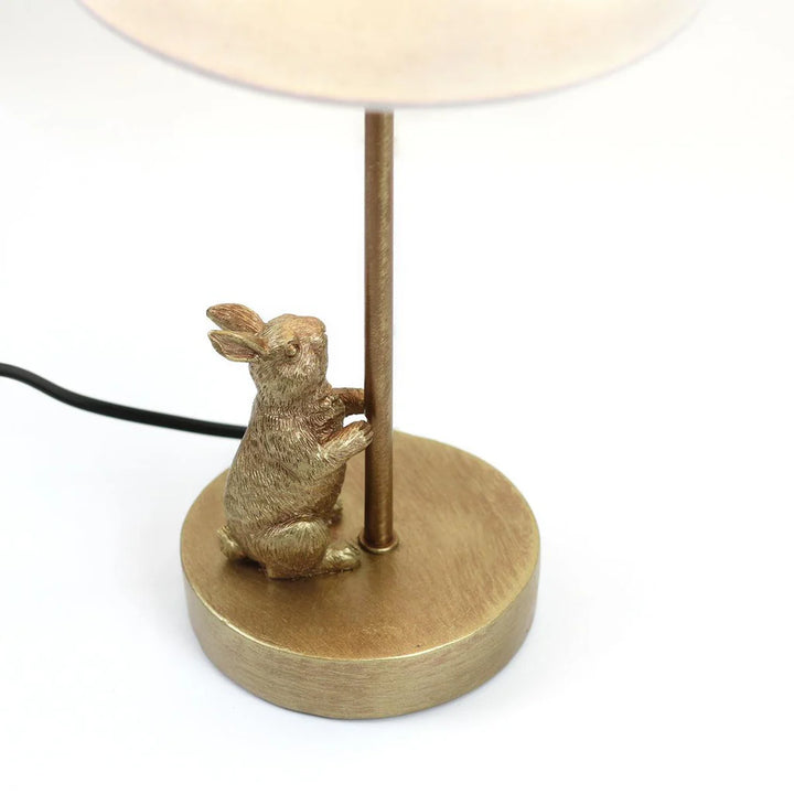 Quinn Playful Rabbits, Iron and Resin Table Lamp - Gold, White Fabric Shade, 450mm High, PL0252