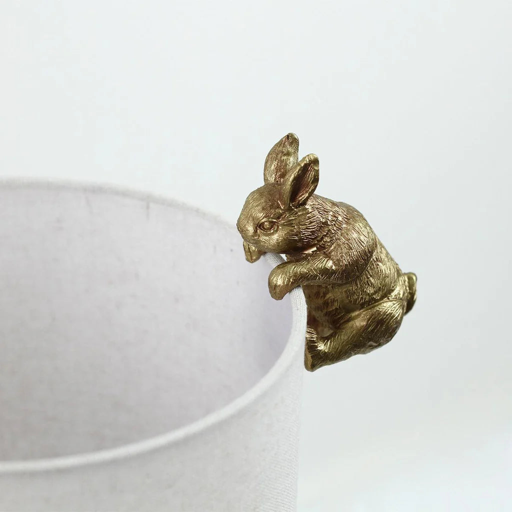 Quinn Playful Rabbits, Iron and Resin Table Lamp - Gold, White Fabric Shade, 450mm High, PL0252