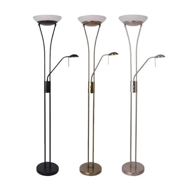 Quinn Elegant LED Mother & Child Floor Lamp - Black/Brass/Chrome, Glass Shade, 1800mm High, PL0023