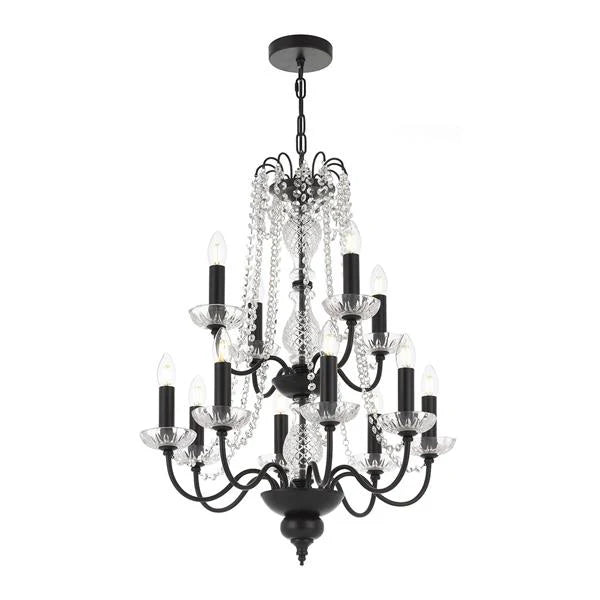 Rhine Pendant Light 12Lt w/ Clear Glass in Black or Chrome