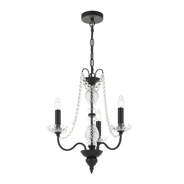 Rhine Pendant Light 3Lt w/ Clear Glass in Black or Chrome