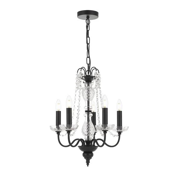 Rhine Pendant Light 5Lt w/ Clear Glass in Black or Chrome