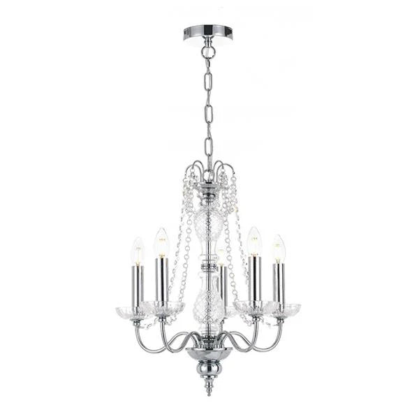 Rhine Pendant Light 5Lt w/ Clear Glass in Black or Chrome