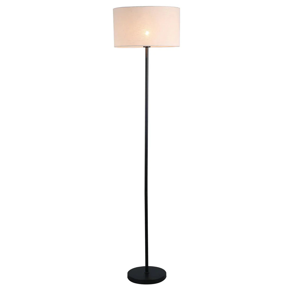 Riley Chic Iron Floor Lamp - Black, Linen Fabric Shade, 1600mm High, PL0299