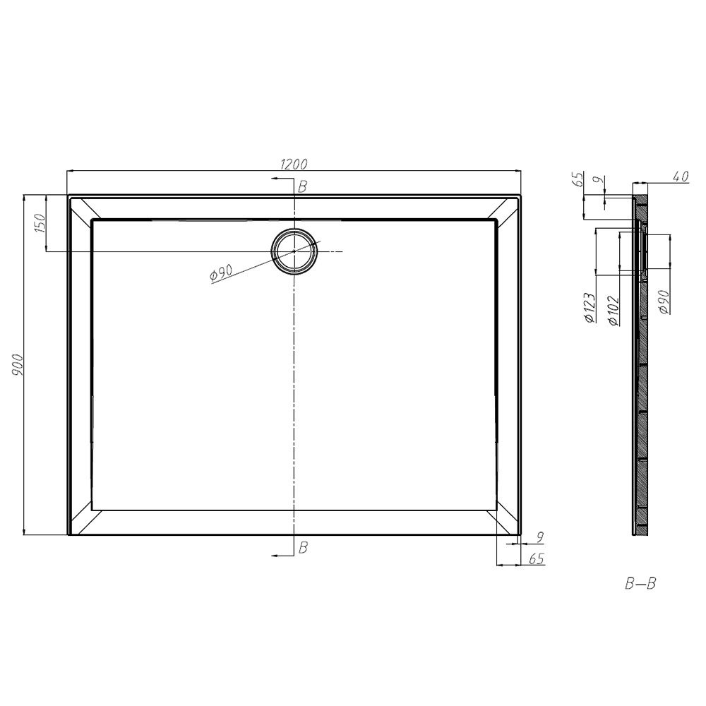 SMC Shower Base 120x90cm Rear Outlet