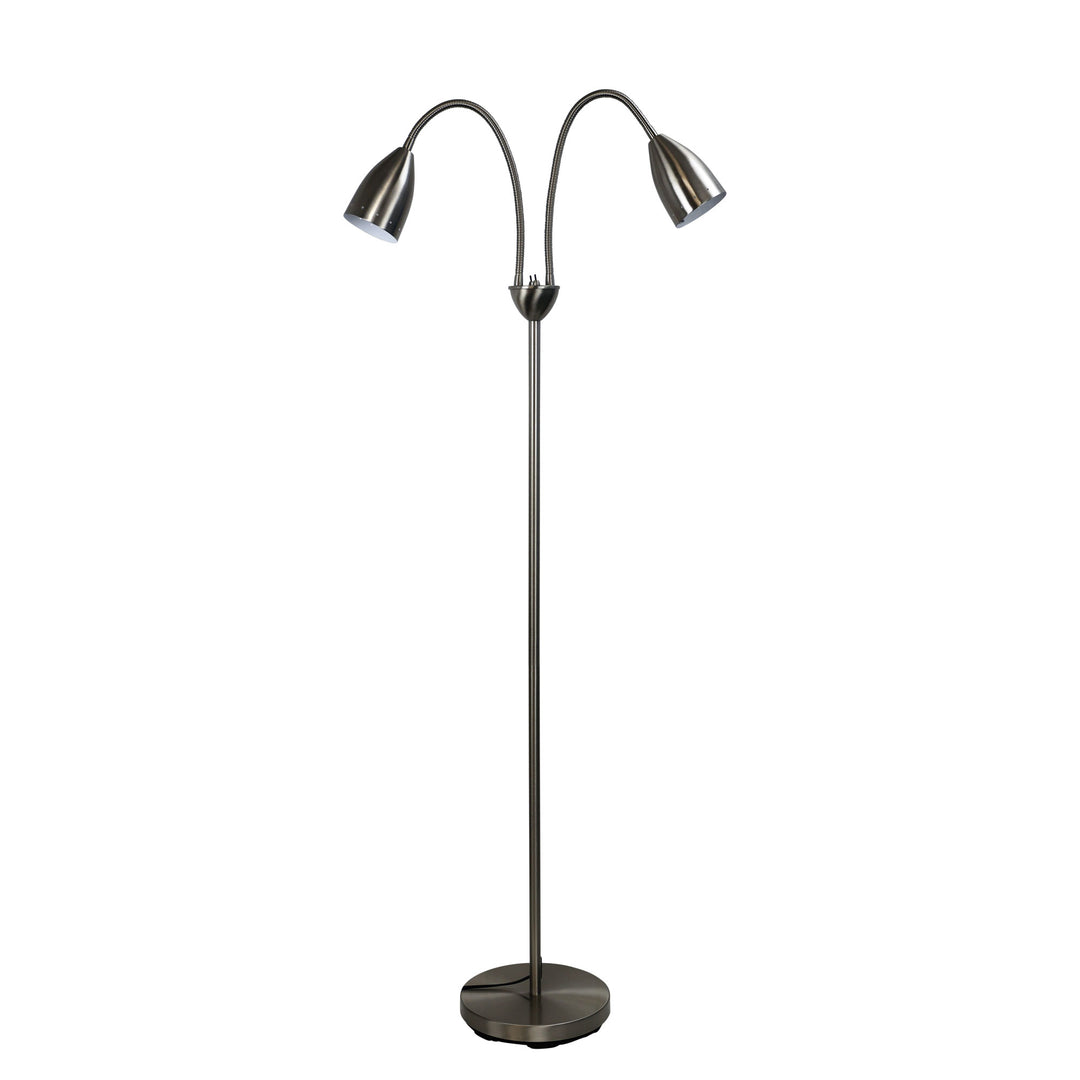 STAN Twin Flexible Neck Floor Lamp in Antique Brass & Brushed Chrome