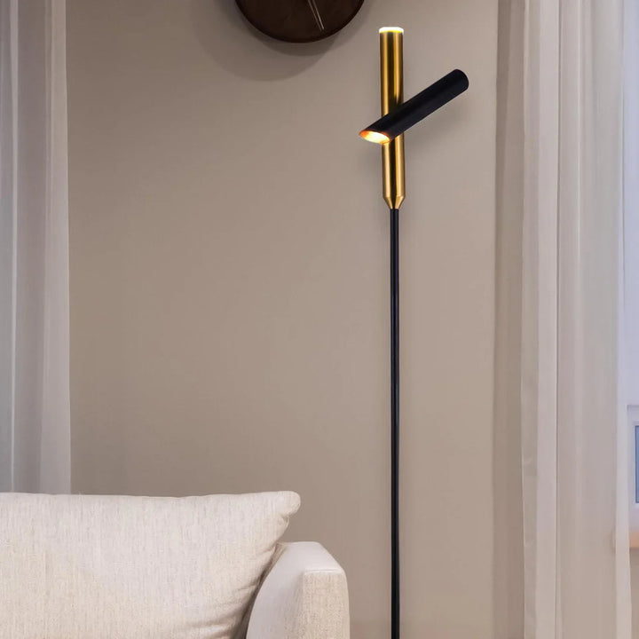 Sadie Sleek Cylindrical LED Floor Lamp - Brass & Black, 1680mm High , PL0232