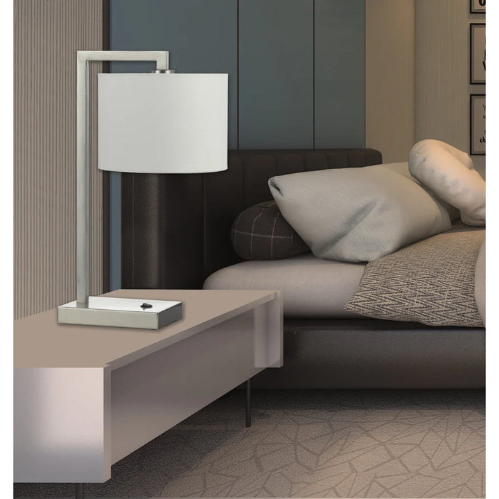 Sala Modern Table Lamp in Nickel/White Linen