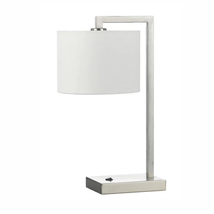 Sala Modern Table Lamp in Nickel/White Linen