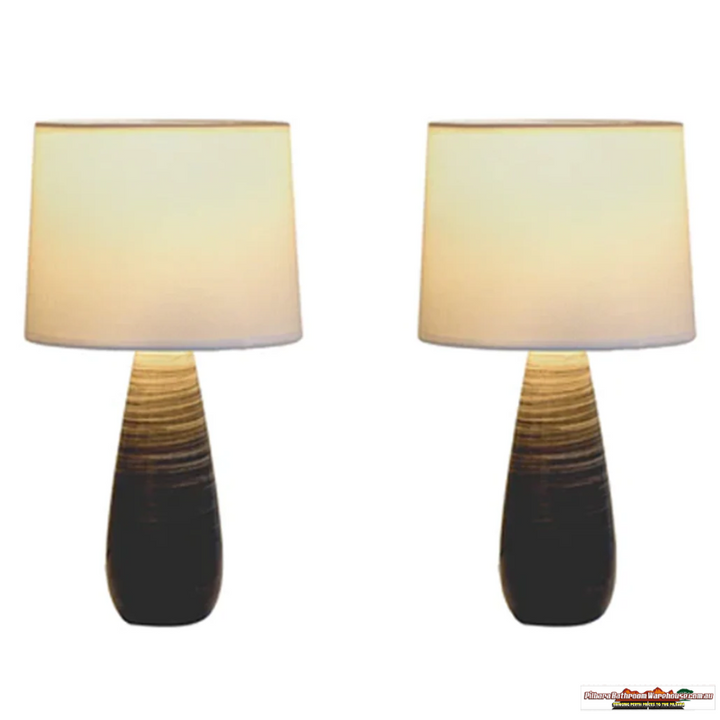 Sarah Charming, Ceramic Table Lamp (Set of 2) - Brown, White Linen Shade, 320mm High, PL0234