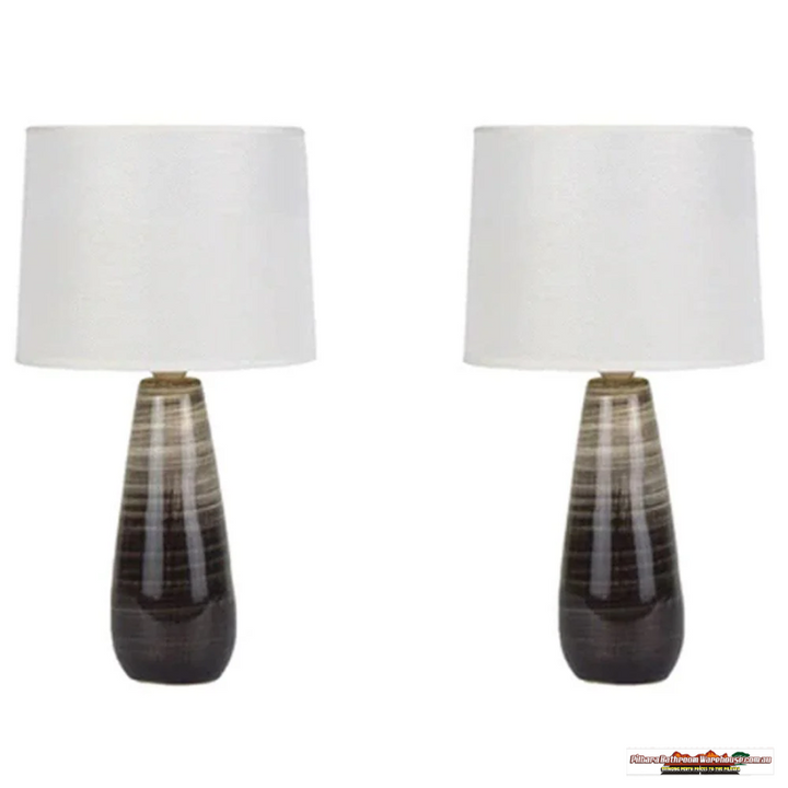 Sarah Charming, Ceramic Table Lamp (Set of 2) - Brown, White Linen Shade, 320mm High, PL0234