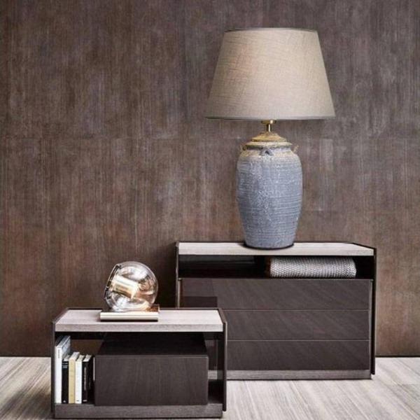 Scarlett Earthy Ceramic Table Lamp - Antique Brown or Grey, Fabric Shade, 550mm High, PL0017