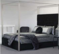 Jordana King 4 Poster Bed Velluto Luxe Black  velvet/Chrome