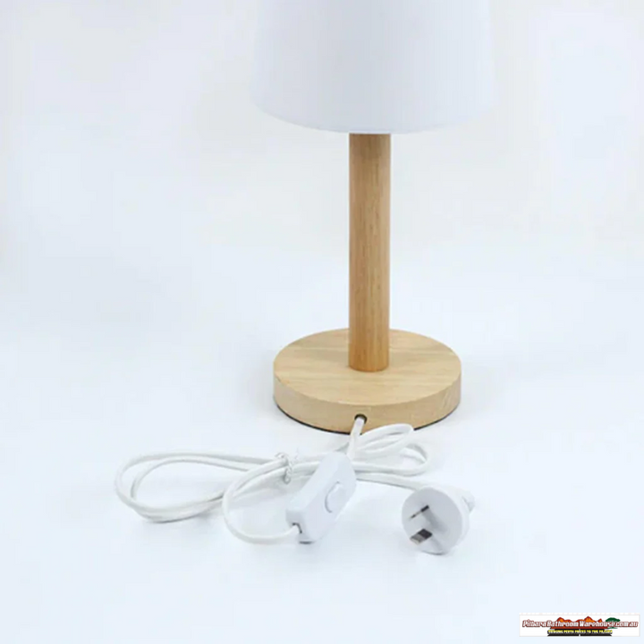 Serenity Charming, Rubberwood Table Lamp (Set of 2) - Timber, White Fabric Shade, 340mm High, PL0226