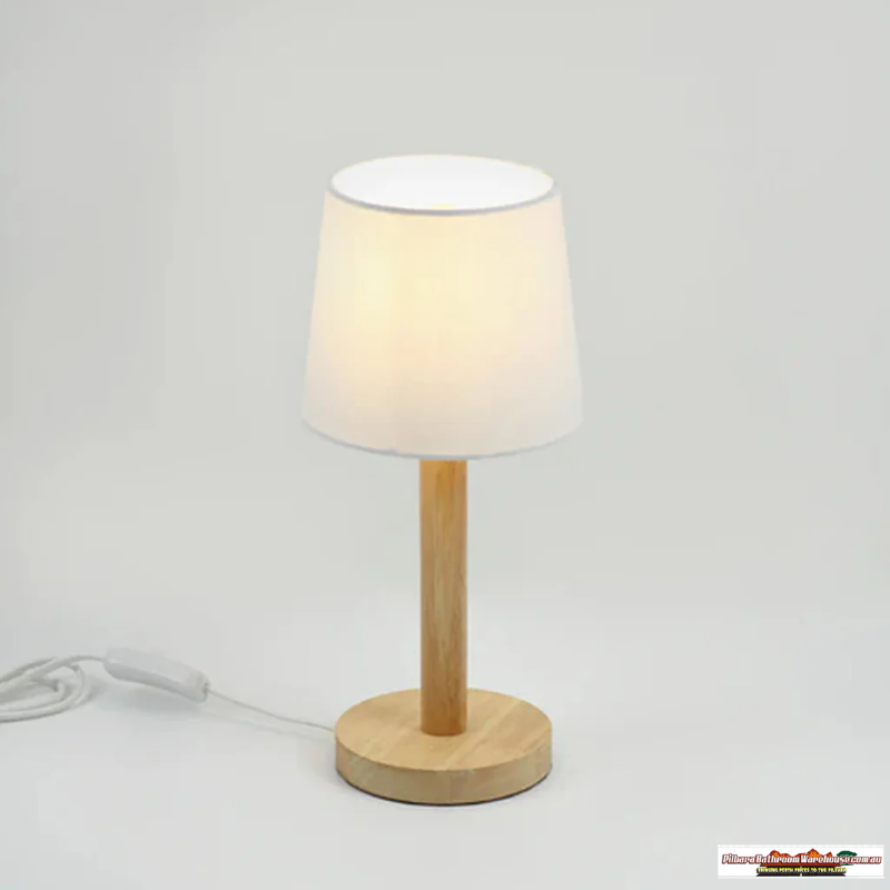 Serenity Charming, Rubberwood Table Lamp (Set of 2) - Timber, White Fabric Shade, 340mm High, PL0226