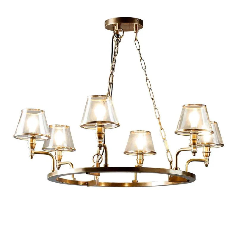 Sienna Glass 6 Arm Chandelier 6x40w E14 in Antique Brass