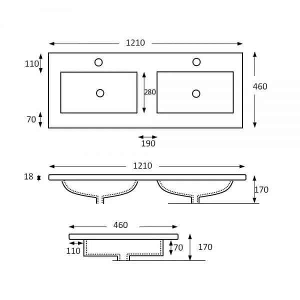 Slate 1200 Double Intergrated Ceramic Vanity Top BSN-P12046D