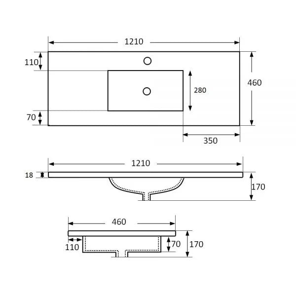 Slate 1200 Intergrated Ceramic Vanity Top (BSN-P12046)