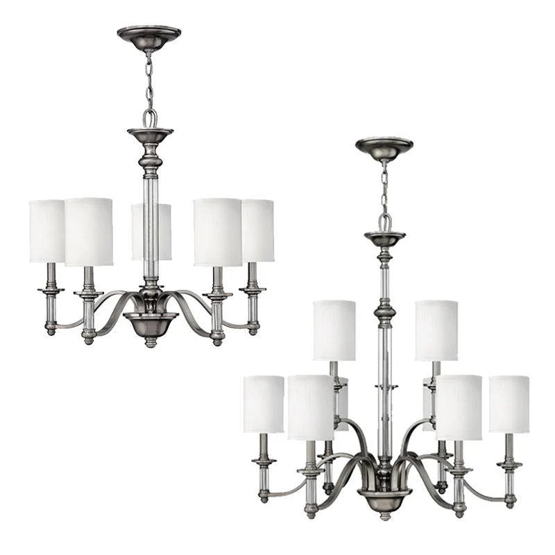 Sussex 5Lt/9Lt Chandelier E14 in Brushed Nickel Elstead Lighting - ELS.HK-SUSSEX5, ELS.HK-SUSSEX9